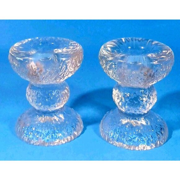 2 Iittala Glass Festivo Candlestick Holders 3.5" Single Light Timo Sarpaneva MCM - Picture 1 of 9